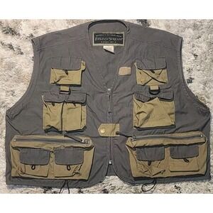 Field & Stream Fly Fishing Vest Beige‎ Brown Pockets Sz L